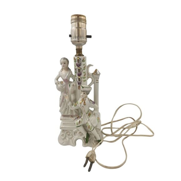 Wales Pottery Japan Figural Boudoir Lamp Victorian Style Lady & Gentleman Porcel - Picture 10 of 13